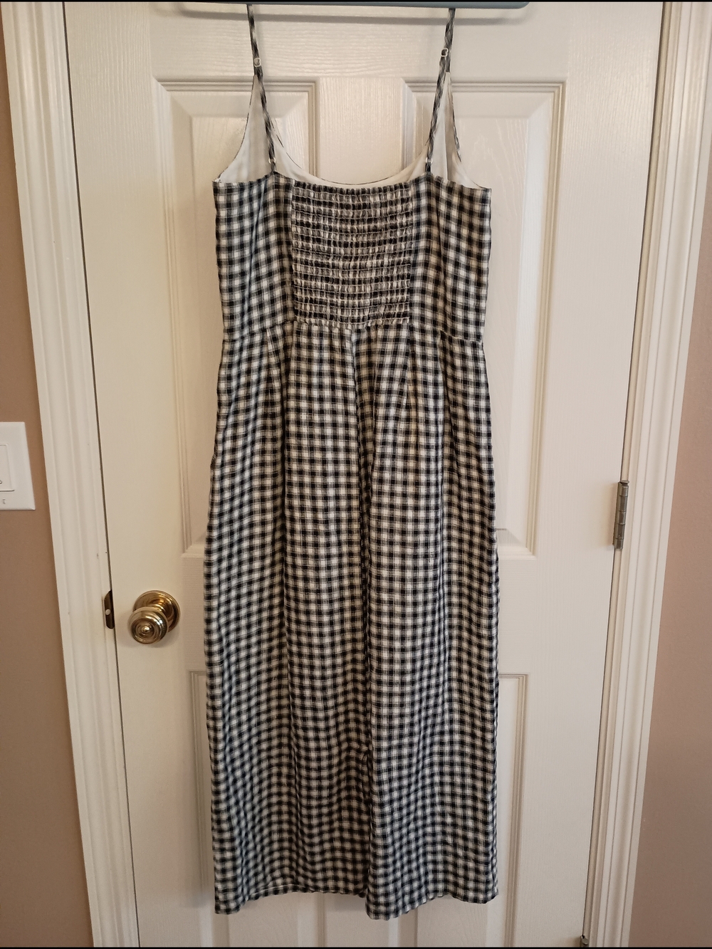 Quince Black and White Gingham Top with Gold Logo - Picture 2 of 4